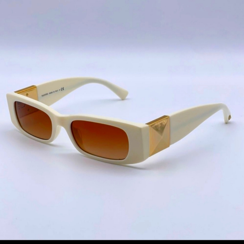 NWT  VALENTINO Rectangular Ivory w/sepia-tint Gradient Brown Lenses Sunglasses